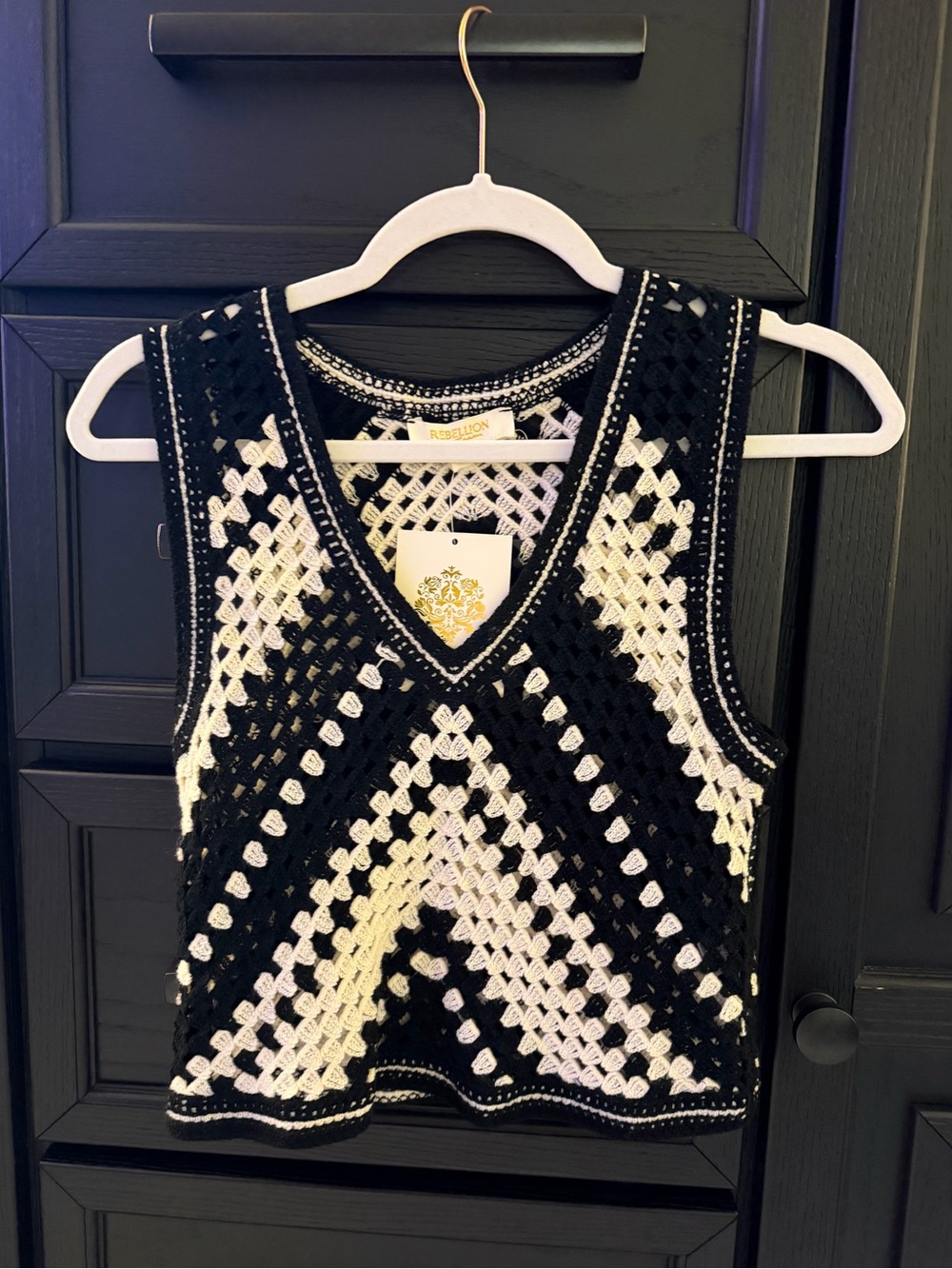 Rebellion Again Black + White Crochet Tank Top NWT | Sz S